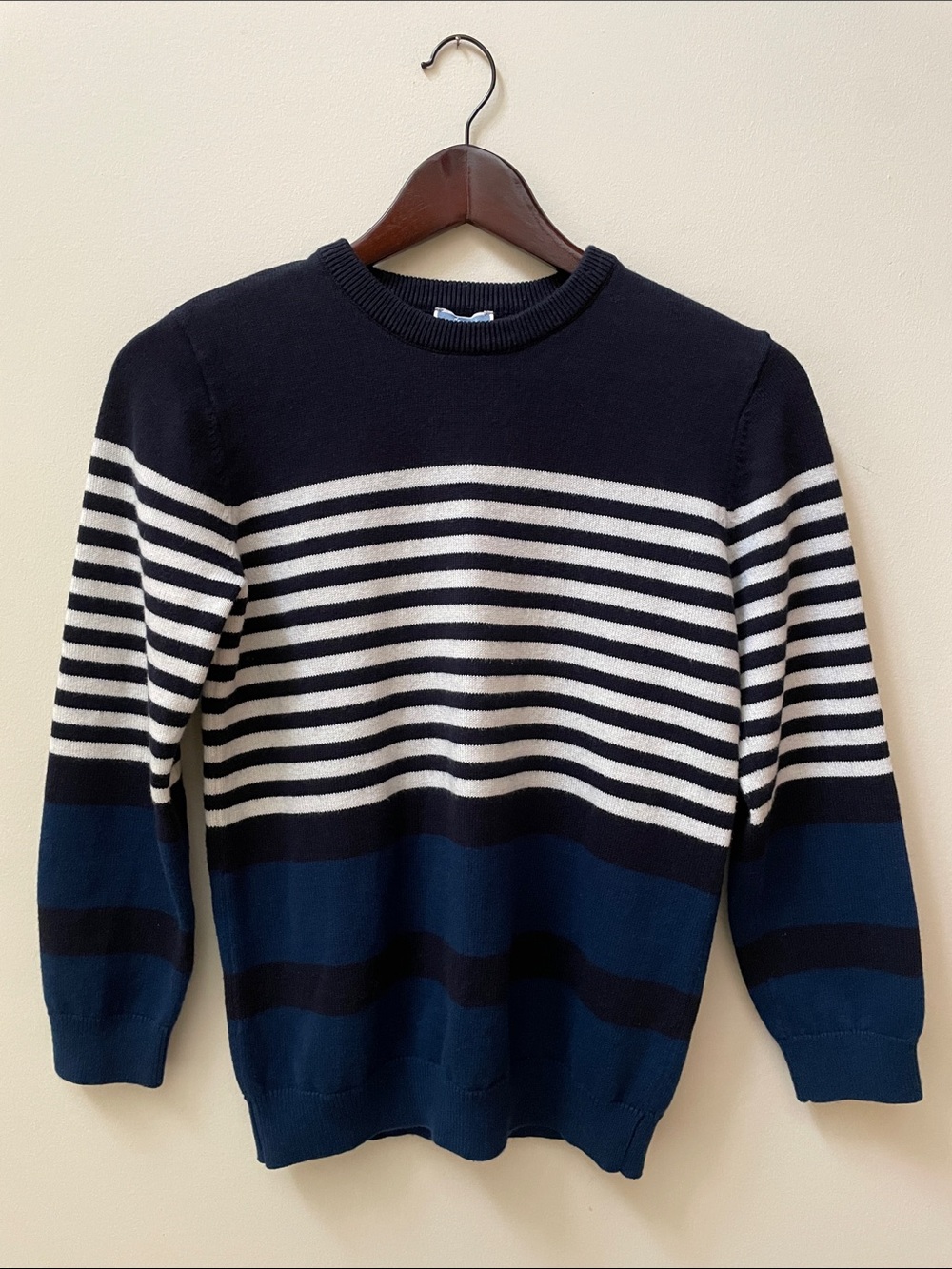 Jacadi Navy, Cream & Blue Striped Crewneck Sweater